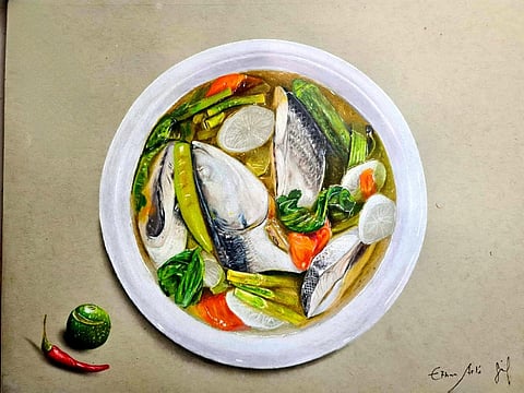 Jonathan Librando’s ‘Sinigang na bangus (Lutong Pinoy),’ colored pencils, 9x12.