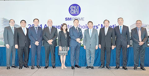 Top executives of the country's leading integrated property developer, SM Prime, pose for posterity, (from left): Assistant Corporate Secretary Arthur Sy, Corporate Secretary Atty. Elmer Serrano, Chief Finance Officer and Chief Compliance Officer John Nai Peng Ong, President Jeffrey Lim, Independent Director Atty.  Darlene Marie Berberabe, Chairman of the Board Henry Sy Jr., Vice Chairman and Lead Independent Director Amando Tetangco Jr., Non-Executive Director Herbert Sy, Chairman of the Executive Committee Hans Sy, and Non-Executive Director Jorge Mendiola.