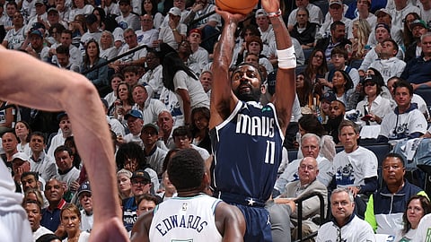 TUMIRA si Kyrie Irving ng Dallas Mavericks sa laro laban sa Minnesota Timberwolves sa Game 1 ng Western Conference Finals ng 2024 National Basketball Association Playoffs sa Target Center sa Minneapolis, Minnesota. 
