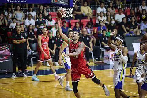 Christian Standhardinger brings in the energy in Barangay Ginebra's 99-77 thrashing of Magnolia to secure the first semifinals seat in the PBA Philippine Cup on Saturday at the Rizal Memorial Coliseum.