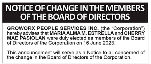 Notice of Change in the Members of the Board if Directors - Groworx Peope Services Inc.