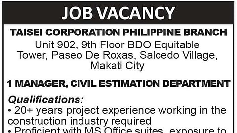 Job Vacancy - Taisei Corporation Philippines Branch