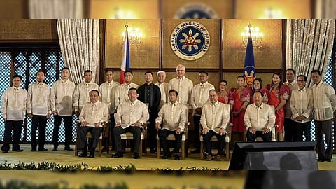 In the photo during the TOWER awards ceremonies at Malacañang are (standing, from left) Armante L. Sabacajan (sr. system project specialist, FCF Minerals-individual category);  Jose C. Rivero (machine operator, Onsemi-Individual Category);  Reymond R. Dimitui (Quality Safety, Health and Environment personnel, PTT Philippines Corporation-Individual Category); Awardee- James A. Zabala (Paring Oil Mill Operator, Franklin Baker-Team Category);  Awardee-Robert E. Pujeda (VCO/POM leadman, Franklin Baker- Team Category); Awardee-Jesthony M. Nuyda (asst. sr. supervisor, Yazaki-Torres Manufacturing, Inc.-Team Category);  Michael Godinez, FPM (2024 PMAP president); Rene Gener, DPM (executive director, PMAP);  Rafael Alunan III (president, Rotary Club Manila); Awardee-Justin B. Ingal (asst. sr. supervisor, Yazaki-Torres Manufacturing Inc.-Team Category);  Awardee-Verna Bea L. Atienza (assembler, Yazaki-Torres Manufacturing, Inc.-Team Category);  Awardee-Joy Clariss D. Miraya, Assembler, Yazaki-Torres Manufacturing, Inc.); April L. dela Cruz (operator, Onsemi-Team Category);  Fenny V. Cruz (operator, Onsemi-Team Category) Luis G. Macasio (operator/lot scheduler leader, Onsemi-Team Category); Jesus M. Pineda, Jr. (Rotary Club of Manila Centennial president, Tower Awards 2024 chairman); and Amado D. Valdez (Rotary Club of Manila past director). Seated (from left) are: Executive Secretary Lucas Bersamin; House of Representatives Speaker Martin G. Romualdez, president Ferdinand R. Marcos Jr., Department of Labor and Employment Secretary Bienvenido E. Laguesma and Postmaster General Luis D. Carlos.        