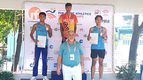 Leonard Grospe (center) rules the high jump event in the ICTSI Philippine Athletics Championships Saturday at the Philsports Complex.