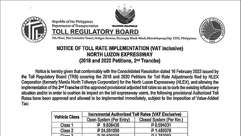 Notice of Toll Rate Implementation - NLEX