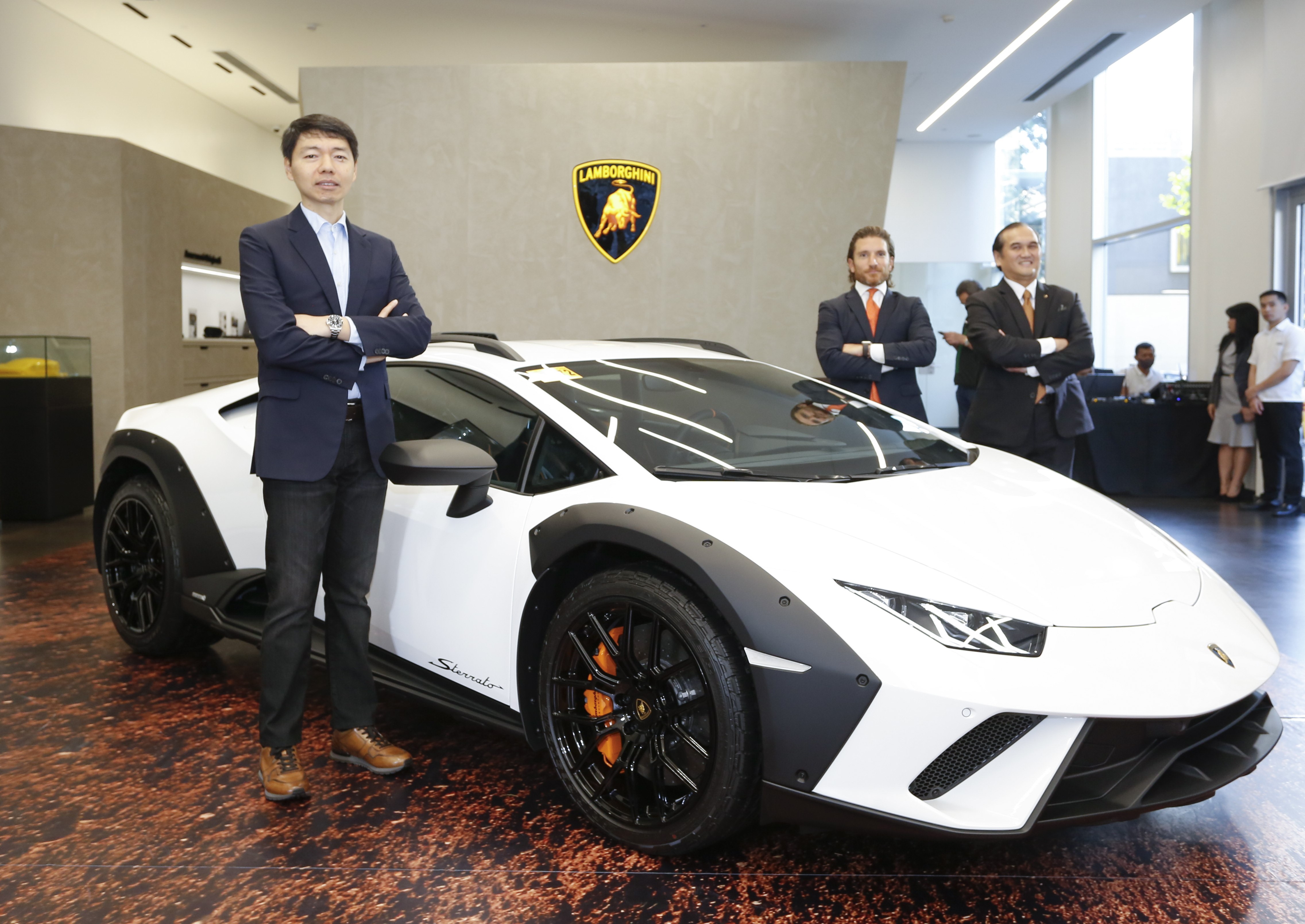 Wild dreams are made here: The Lamborghini Huracán Sterrato with Roberto Coyiuto III,  president and CEO of Lamborghini Manila; Raffaele Garribba, head of Automobili Lamborghini SEA, and  Enrique Jarlego II, managing director, Lamborghini Manila. 
