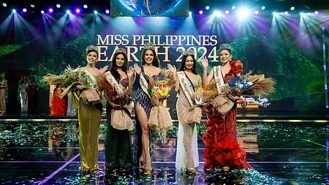 Earthy beauties Irha Mel Alfeche of Matanao, Davao del Sur (center) was crowned Miss Philippines Earth 2024. Her elemental court includes: Air, Feliz Clareianne Thea Recentes of Sindangan, Zamboanga del Norte; Water, Samantha Dana Bug-os of Baco, Oriental Mindoro; Fire, Kia Labiano of Titay, Zamboanga Sibugay; and EcoTourism, Ira Patricia Malaluan of Batangas City.