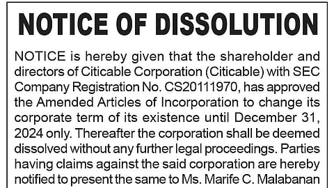 Notice of Dissolution - Marife C. Malabanan