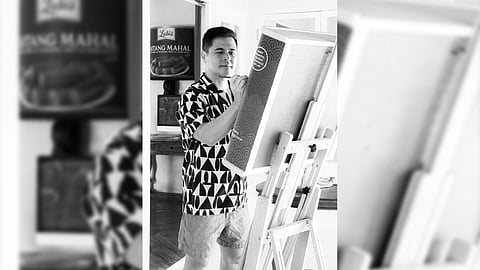 CARTIST Carlo Tanseco and some of his works (above).