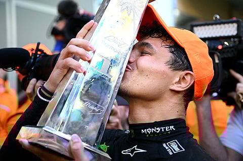 LANDO Norris smiles after shocking world champion Max Verstappen to pocket his first Formula One title in the Miami Grand Prix. 
