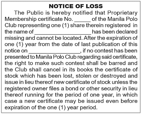 Notice of loss