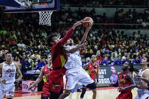 Chris Newsome (right) and Meralco are looking to push June Mar Fajardo and San Miguel Beer to the brink when they clash in Game 4 of the PBA Philippine Cup best-of-seven final series.