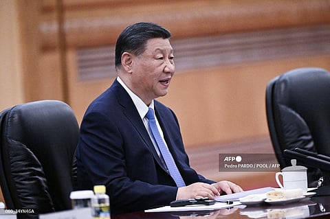China's President Xi Jinping speaks during a meeting with Poland's President Andrzej Duda (not pictured) at the Great Hall of the People in Beijing on June 24, 2024.
