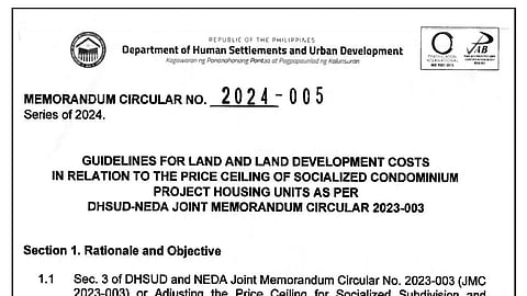 Department of Human Settlements and Urban Development Memorandum Circular No. 2024-005