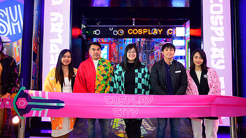 COSPLAY CITY opens at SM City Fairview. Joining the ceremonial opening are (from L-R) Coolectzone CEO Sheila Kathleen Sy-Malapre, SM Supermalls Senior Assistant Vice President for Operations Ronald Allan Brosas, SM Supermalls Assistant Vice President for Marketing Hanna Carinna Sy,  Tom’s World Area Head  Richmund Ganitnit and  Photoism President Allysha Nicole Quinones.