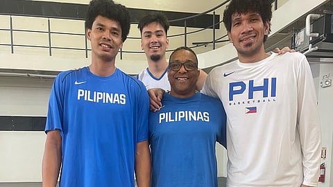 SEAN Chambers (middle) believe that Japeth Aguilar (left), Kai Sotto (back) and June Mar Fajardo have what it takes to compete against Europeans in the FIBA Olympic Qualifying Tournament next week.