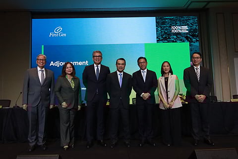 First Gen gets green serious Lopez-led First Gen re-elects members of the board of First Gen Corporation, led by its chairperson and CEO Federico Lopez (center), for another one-year term during the company’s recent annual stockholders’ meeting and election. The board members include (from left) Edgar Chua, Alicia Rita Morales, president and COO Francis Giles Puno, Manuel Lopez Jr., Maria Presentacion Abello and Manolo Michael de Guzman. Also re-elected are Elvira Bautista, Cielito Habito and Richard Raymond Tantoco (not in photo). Chua, Morales and Habito are independent directors. First Gen stands out as the country’s leading clean and renewable energy (RE) provider with an installed capacity of at least 3,639 megawatts. During the annual meeting, First Gen bared its program to expand its total installed capacity to 13,000 megawatts by 2030. Of this target capacity, roughly 7,500 MW will come from new RE. 
