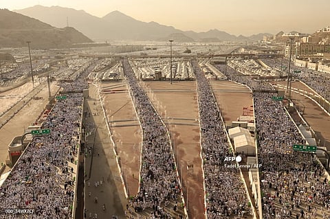 Muslim pilgrims arrive to perform the symbolic 'stoning of the devil' ritual as part of the hajj pilgrimage in Mina, near Saudi Arabia's holy city of Mecca, on June 16, 2024. Pilgrims perform the last major ritual of the hajj, the "stoning of the devil", in western Saudi Arabia on June 16, as Muslims the world over celebrate the Eid al-Adha holiday.
