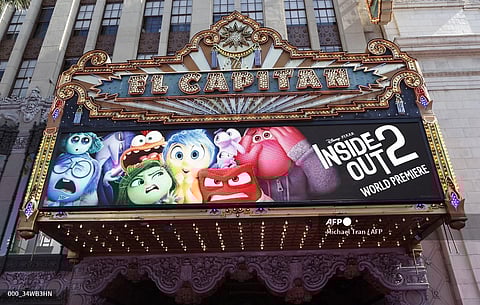 View of the theatre marquis at the world premiere of Pixar's "Inside Out 2" at El Capitan Theatre in Los Angeles, California on June 10, 2024.