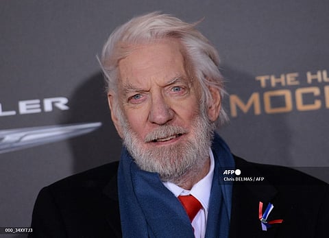 Canadian actor Donald Sutherland attends the premiere of 'The Hunger Games: Mockingjay - Part 2' at the Microsoft theatre in Los Angeles on November 16, 2015.
