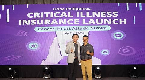 At the launch of the innovative insurance package are (left) Ramon Zandueta, president and CEO of Oona Insurance Philippines and Abhishek Bhatia, founder and Group CEO of Oona Insurance Group.