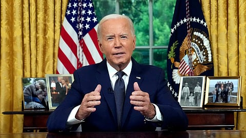 President Joe Biden addresses the nation from the Oval Office of the White House in Washington, D.C., on July 14, 2024.