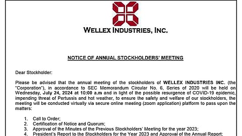 Notice of Annual Stockholders'Meeting - Wellex Industries, Inc.