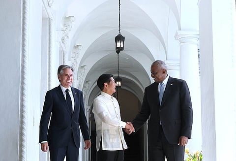 PRESIDENT Ferdinand Marcos Jr. engages in a pivotal joint courtesy call with US Secretary of State Antony Blinken and Secretary of Defense Lloyd Austin (rightmost) at Malacañang Palace. The 4th Philippines-US Foreign and Defense Ministerial Dialogue forged stronger bonds in defense, security and economic cooperation, signaling a new era of alliance and strategic partnership.