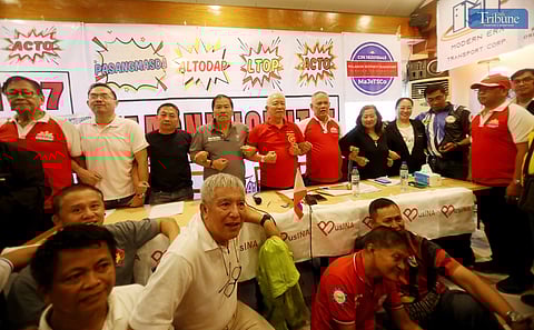 Magnificent 7 and various transportation groups hold a press conference in Quezon City on Monday, 29 July 2024, to express their strong objections to Senate President Francis "Chiz" G. Escudero's statements that he supports the proposal to suspend the government's jeepney modernization program citing the need for a review to avoid jeopardizing the livelihoods of jeepney drivers and operators. 