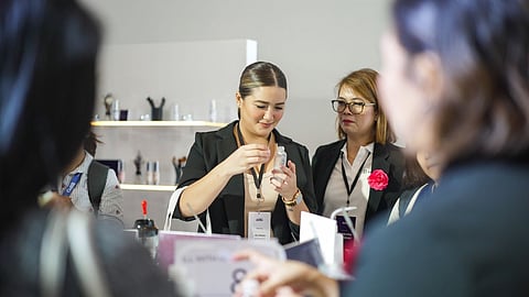 Influencer and restaurateur, Alyana Asistio, enjoys making her own sunblock at the Beauty & Personal Care station, during the Brenntag Unleashes Growth, Success, and Opportunities, an immersive innovation experience held at Whitespace Makati recently. 