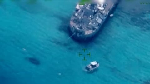 (FILES) Six Philippine Navy personnel and essential cargoes were transferred from Unaizah May 4 and BRP Cabra (MRRV 4409) to BRP Sierra Madre by RHIB at 11:09 am on 23 March. They arrived and moored at the starboard side of LS57 at 11:59 am.