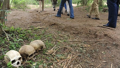 Police say the remains are being examined to determine when they may have been buried. 
