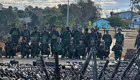 (FILE) MNDAA troops after seizing a Myanmar regime base in northern Shan State. 