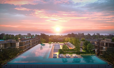 SKY meets the tranquil waters of the property.