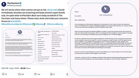 Dr Emma Hilton, an eminent developmental biologist, has conducted research which shows that a male boxer's punch is 160% more powerful than a woman's," the letter stresses. "We therefore consider this decision to include two men (Khelif and Yu-ting) in women's boxing to be extremely worrying, both for the safety and well-being of the female boxers against whom these two men will be competing."