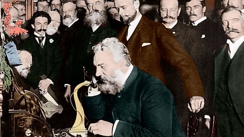 Alexander Graham Bell making a telephone call