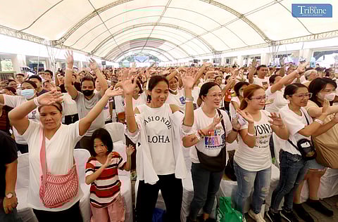 Residents of Quezon City, beneficiaries of cash assistance from "the Lab for All," a project of First Lady Liza Araneta Marcos, danced to the event's theme song while waiting for the distribution on Thursday, 1 August 2024, at Risen Garden, Quezon City Hall Complex..……..Photo/Analy Labor