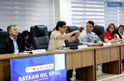 DILG Secretary Benhur Abalos gives the latest update regarding the Bataan oil spill on Friday, 2 August 2024, at the Office of Civil Defense in Camp Aguinaldo, Quezon City. The briefing was attended by the Philippine Coast Guard and other government agencies. 

According to the PCG, the oil spill in Limay, Bataan, is now under control. They are continuing their efforts to slow down and stop the oil discharge into the ocean by replacing metal valves in previously installed capping bags to ensure the success of siphoning operations even in adverse weather conditions.