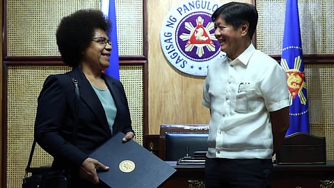 President Ferdinand Marcos Jr. meets with Her Excellency Betty Palaso, Ambassador of Papua New Guinea to the Philippines, during a farewell call at Malacanang Palace on Tuesday, 6 August 2024.
