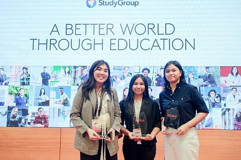 winners of the Next Generation Innovations (from left) Crescia San Angel, second place winner (from Philippines); Vanessa Shannon Suryandi, third place winner (from Indonesia); and Stephanie Jane, first place winner (from Philippines). 
