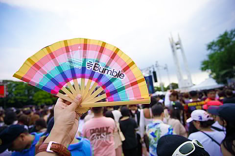Macao Imperial Tea x Bumble branded fan during the Love Laban 2 Everyone Pride PH Festival.