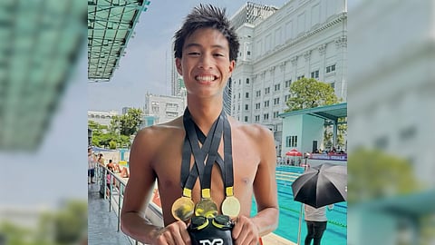 Filipino-American Gian Santos makes waves by winning six gold medals in the Philippine Aquatics Inc. National Trials recently.