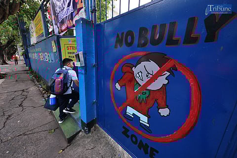 LOOK: A large 'No Bully Zone' is painted on the wall outside a school in Makati City on Wednesday, 21 August 2024.