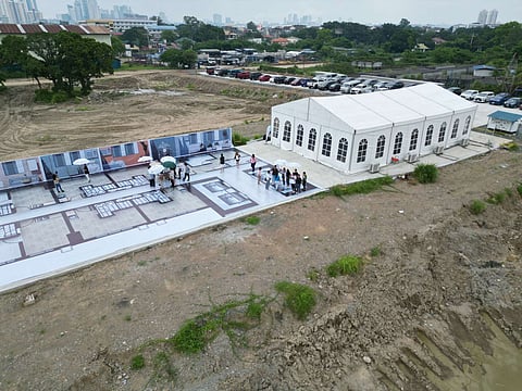 Giant blueprints of the units at Empire East Highland City. 