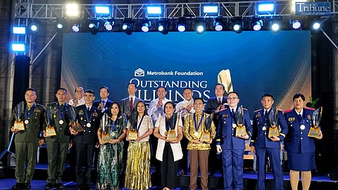This year's Metrobank Foundation Outstanding Filipinos Awardees pose for a group photo during the conferment event on Wednesday, 4 September 2024, at the Grand Hyatt Manila. The Outstanding Filipino Teachers are Ma. Ella F. Fabella, Franco Rino C. Apoyon, Decibel V. Faustino-Eslava, and Maria Regina M. Hechanova-Alampay, Ph.D. The outstanding Filipino soldiers are Captain Salvador M. Sambalilo PN (GSC), Major Ron JR T. Villarosa (INF) PA, and Staff Sergeant Michael S. Rayanon PN (M). The Outstanding Filipino Police Officers are Police Lieutenant Colonel Bryan G. Bernardino, Police Major Mark Ronan B. Balmaceda, and Police Staff Sergeant Llena Sol-Josefa M. Jovita. The accolade, regarded as the most prestigious career-service honor in the Philippines, is given yearly to outstanding individuals from academics, the military, and the police force who have made a major contribution to their communities and the country. 