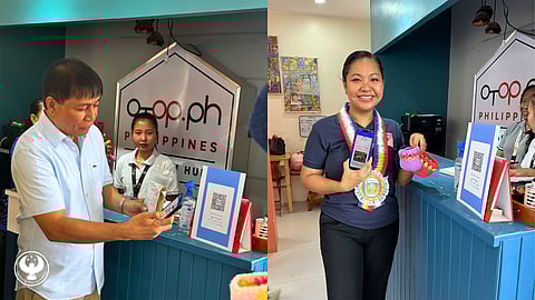 Isabela catches Paleng-QR fever Cabagan, Isabela Mayor Christopher Mamauag (left) and Bangko Sentral ng Pilipinas  Tuguegarao branch area director Eva Lynne Marcos buy Cabagan products using QR Ph as they lead the launch of Paleng-QR Ph Plus in Cabagan Convention Center on 19 August. 