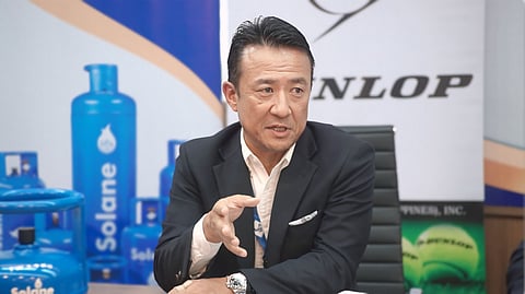 Tomoaki Asai, CEO of Isla Petroleum and Gas Corp., answers some of the questions from media during the MOA Signing Ceremony between Isla LPG and Dunlop International Philippines.