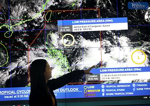 LOOK: PAGASA weather specialist Ana Clauren-Jorda provides an update on two low-pressure areas (LPAs) on 15 September 2024 at the PAGASA main office in Quezon City. She stated that the LPA east of Casiguran, Aurora, has a low chance of becoming a tropical depression within the next 24 hours. On the other hand, the second LPA has a high chance of developing into a storm within 24 to 48 hours and could enter the Philippine Area of Responsibility (PAR) on Tuesday or Wednesday. 