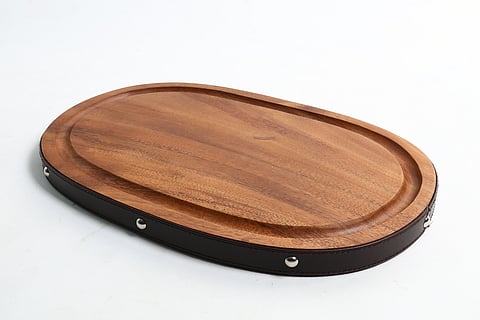 KEA oval tray with leather. 
