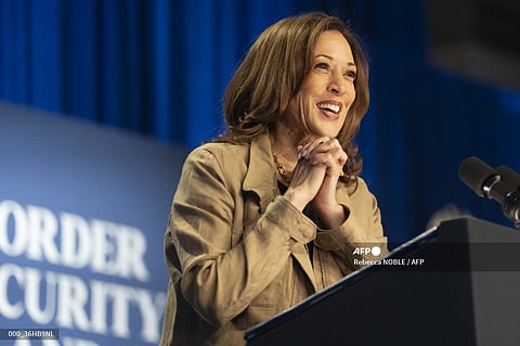 US Vice President and Democratic presidential candidate Kamala Harris speaks during a campaign rally in Douglas, Arizona, on 27 September, 2024.
